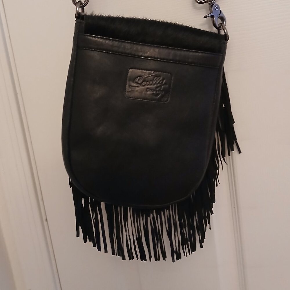 Scully hair on hide black leather fringe crossover bag purse nwt - Picture 5 of 10
